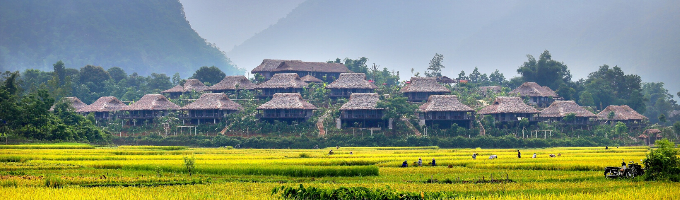 Bản Lác hiện ra trước mắt du khách qua lớp sương mây mờ bao phủ lên thung lũng Mai Châu. Những đồng lúa, những suối mương, những ngôi nhà sàn đẹp tuyệt vời như những bản tình ca Tây Bắc. 