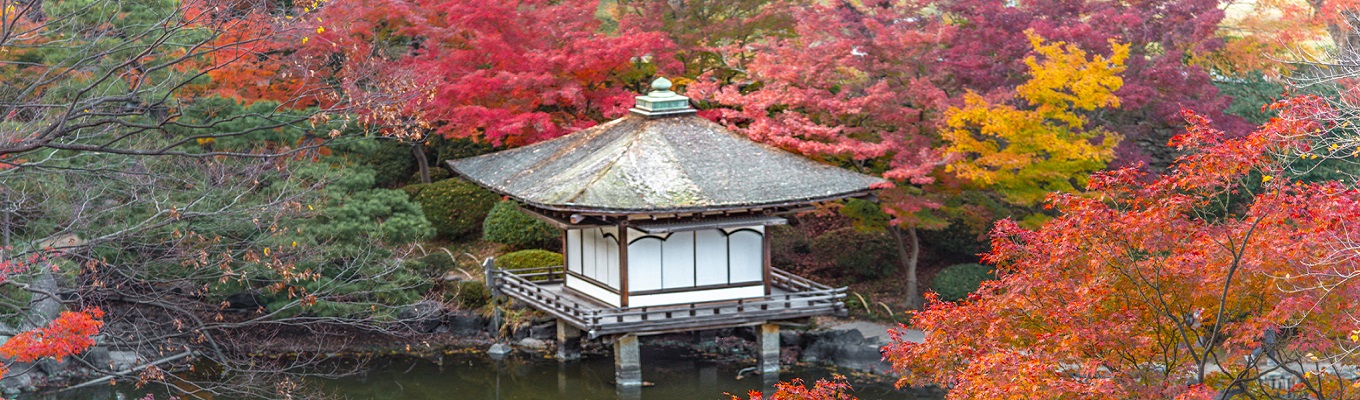 Kiểu vườn Nhật đặc trung tại Lâu Đài Wakayama. Với phong cảnh đặc trưng thường thấy chính là một ngôi lầu gác nằm giữa hồ.