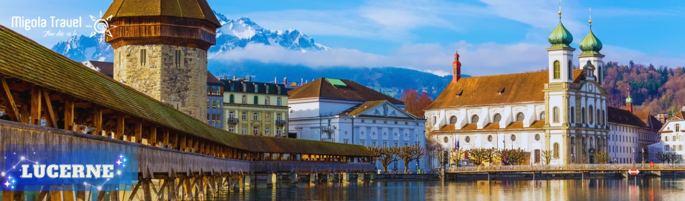 Lucerne, thành phố lãng mạn, được xem là đẹp nhất Thụy Sĩ, tọa lạc bên Hồ Lucerne (Vierwaldstättersee) có hình dạng uốn lượn giữa các ngọn núi