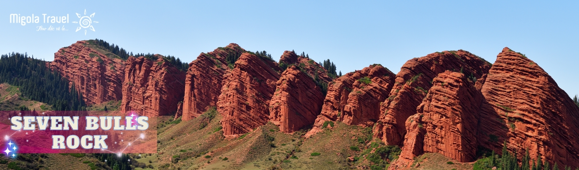 Seven Bulls Rock nổi tiếng với các khối đá màu đỏ rực có hình dáng như đàn bò đang húc nhau.