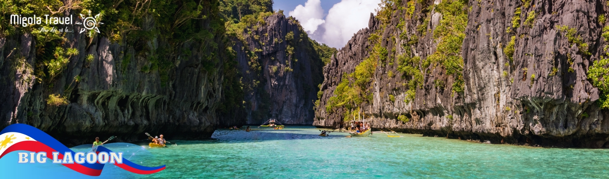 Big Lagoon cũng là một đặc trưng tươi đẹp của thiên nhiên El Nido, Big Lagoon vẫn có những bãi cát trắng mịn, một dòng nước trong vắt như những viên pha lê được thả xuống biển